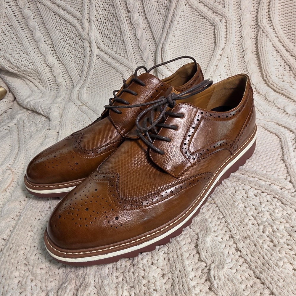 Steve Madden Wingtip Brogue Oxford Dress Shoes Brown Ortholite Mens 12 Excellent